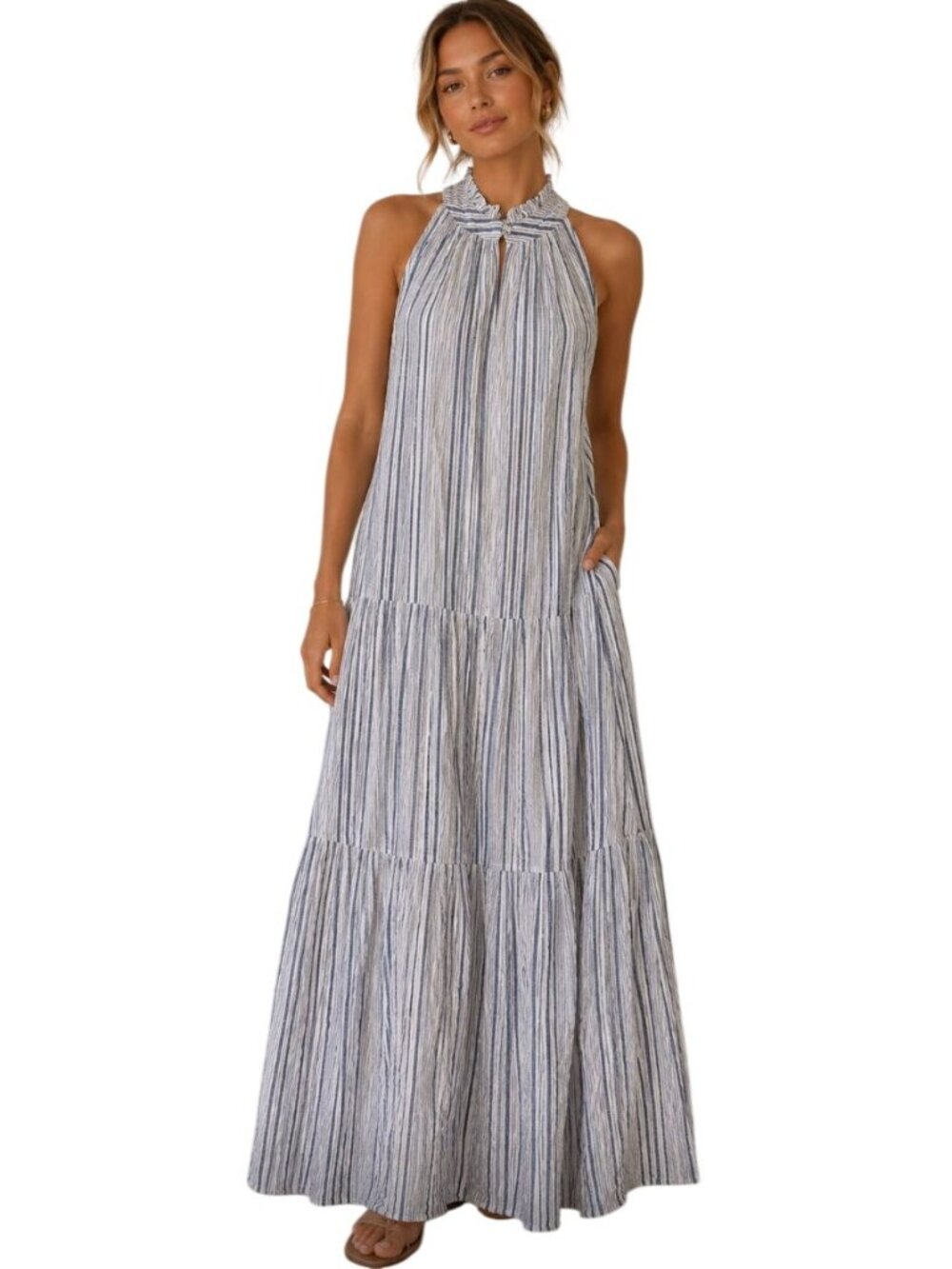 Apiece Apart Nissi Tiers Maxi Dress Blue - Size 2 - Picture 1 of 10